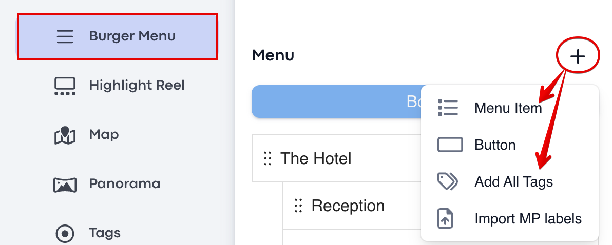 Resulting Burger Menu entries