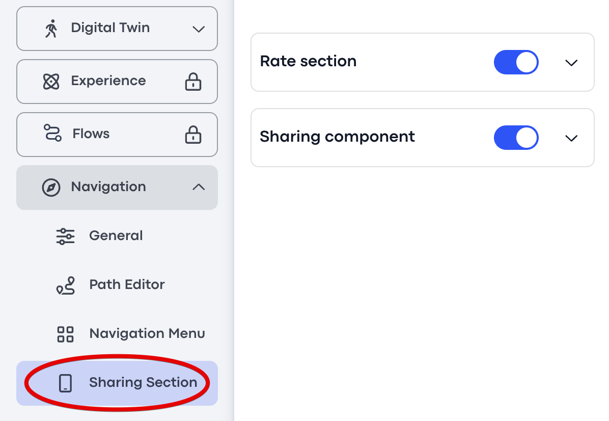 Sharing section in settings