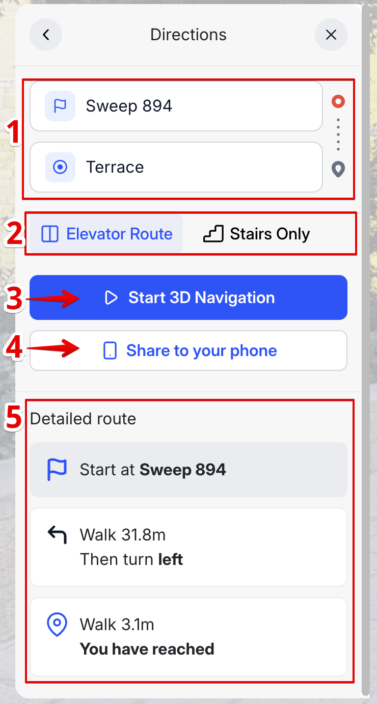 Destination preview with route options