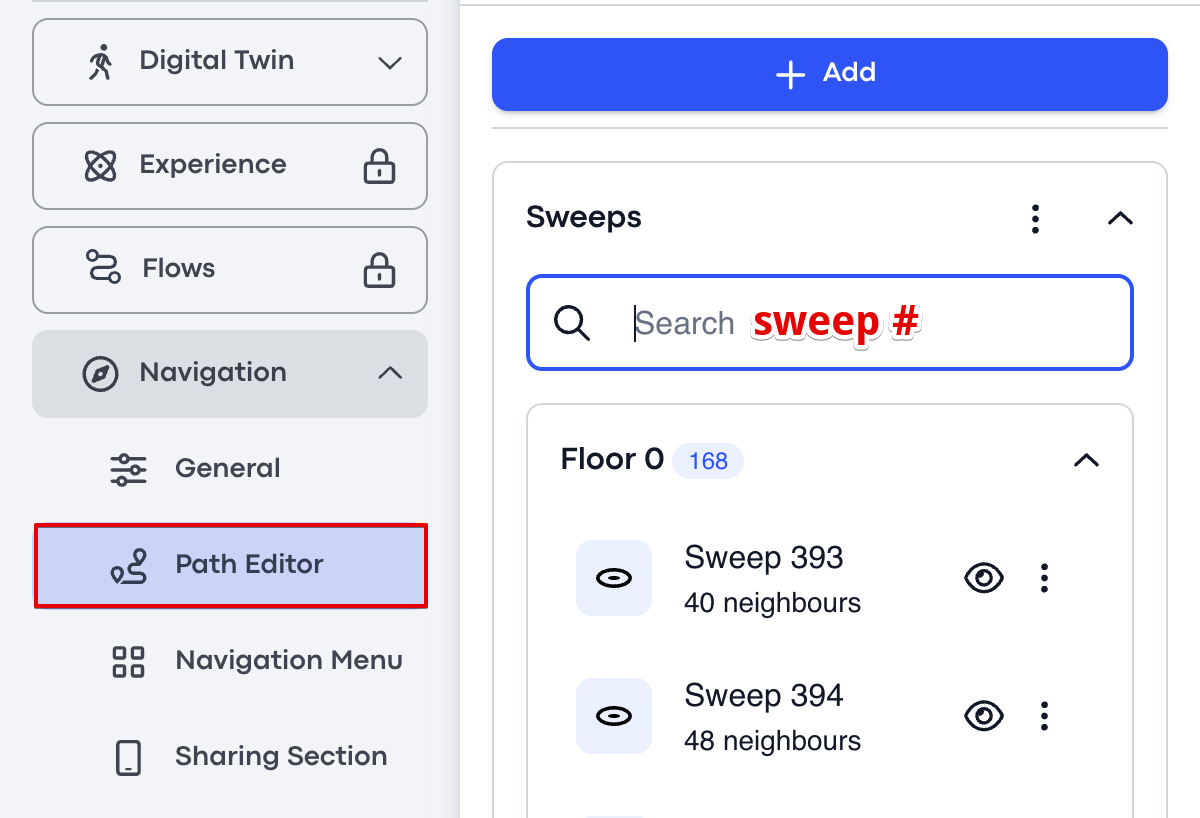 Sweeps tab in the Path Editor