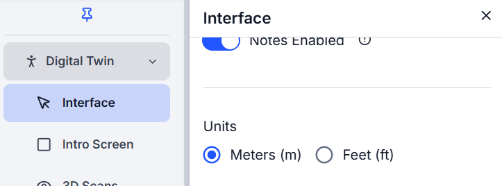 Interface section in settings