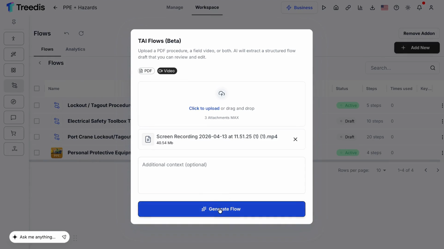 Uploading a PDF and/or video as the source for TAI Flows