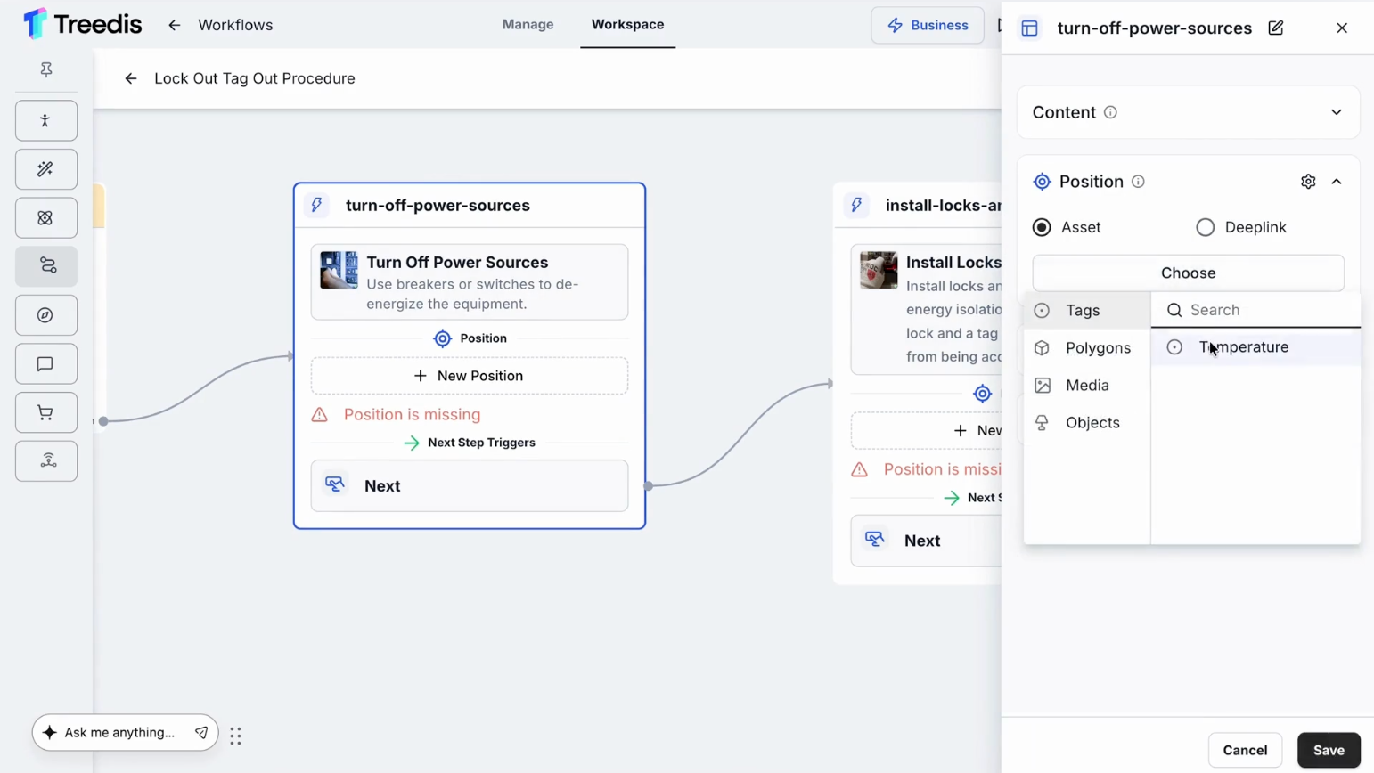 Connecting a step to a position in the digital twin